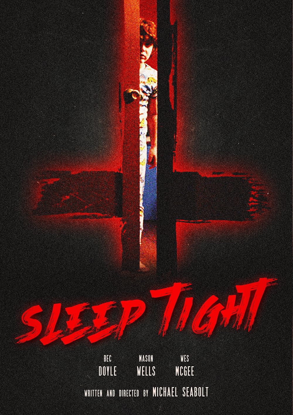 Sleep Tight movie poster featuring a child peering through a red-lit doorway
